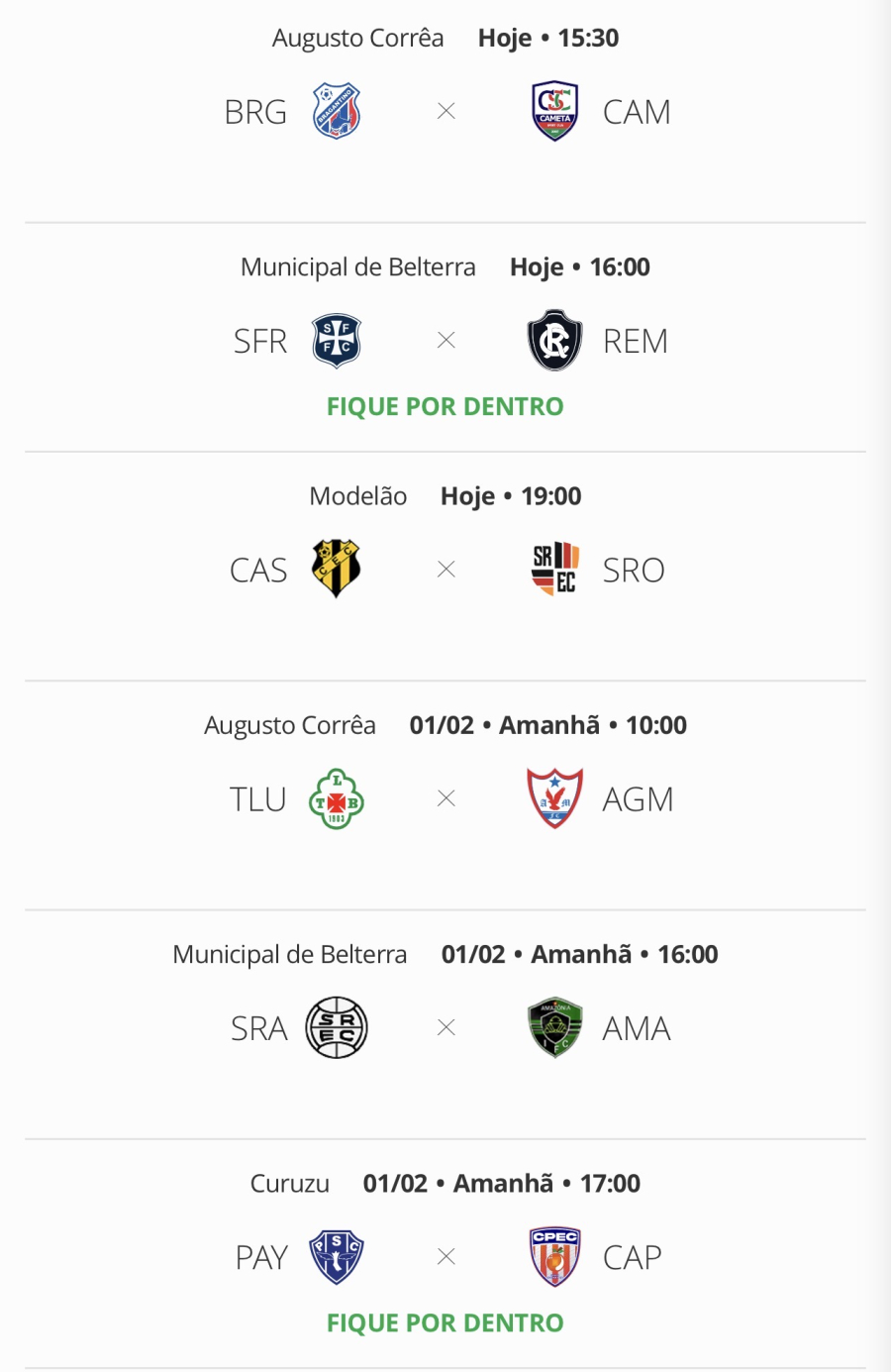 Confira os jogos da segunda rodada do Parazão 2026